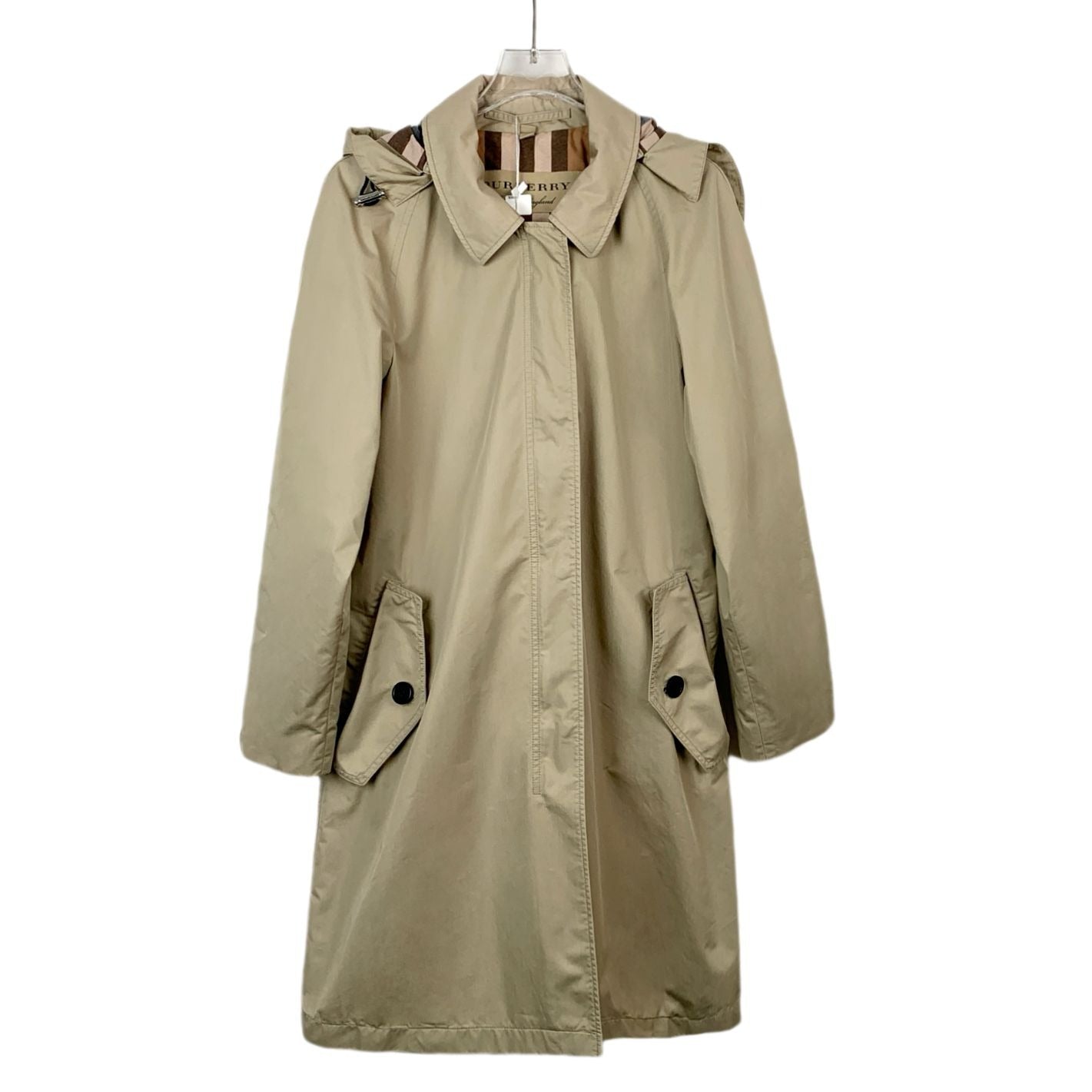 Burberry Womens Cotton Hooded Trench Coat With Pockets & Button Detail Size XS Beige