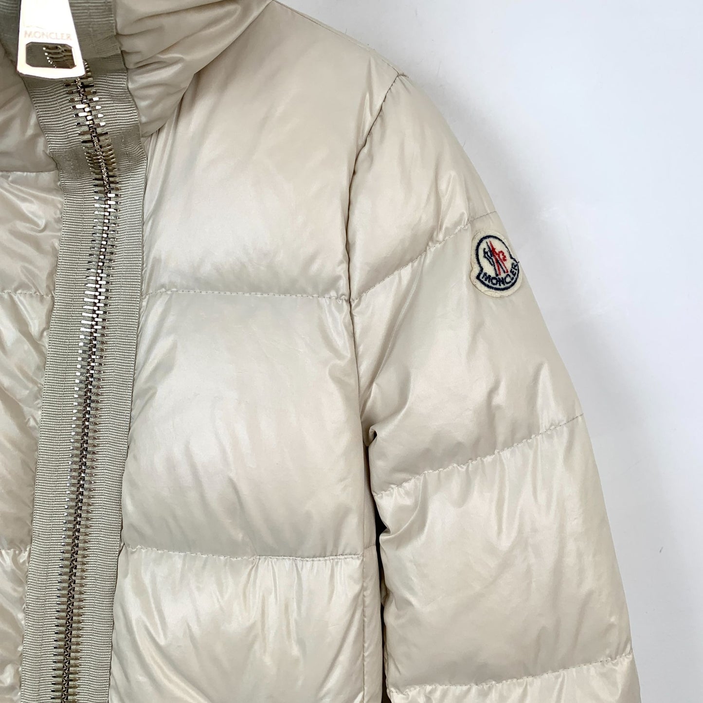 Moncler Womens Beige Down Puffer Coat Joinville Series XS Nylon & Polyamide High Neck Zipper Closure New With Tags