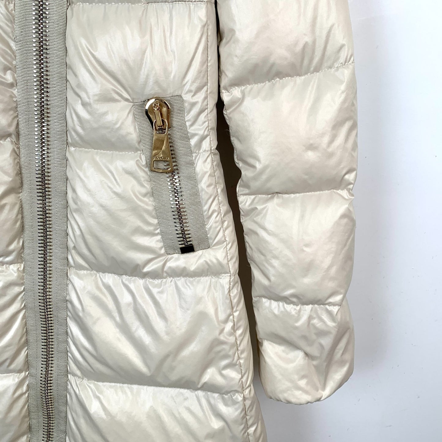 Moncler Womens Beige Down Puffer Coat Joinville Series XS Nylon & Polyamide High Neck Zipper Closure New With Tags