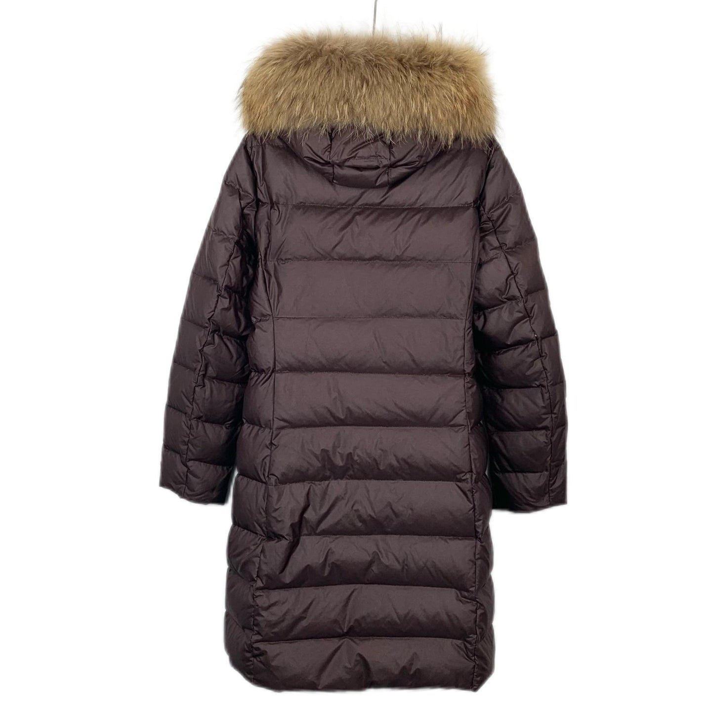 Moncler Dark Brown Hooded Down Jacket With Fur Trim & Zipper Closure Size M