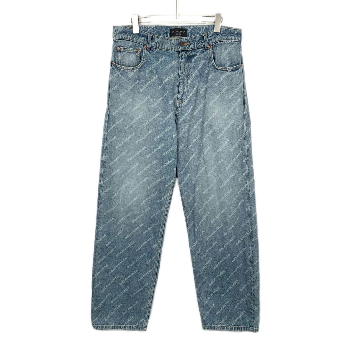 Balenciaga Blue Logo Print Full Denim Pants (Size M)