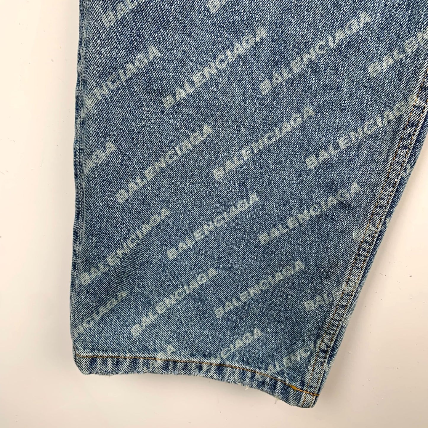 Balenciaga Blue Logo Print Full Denim Pants (Size M)