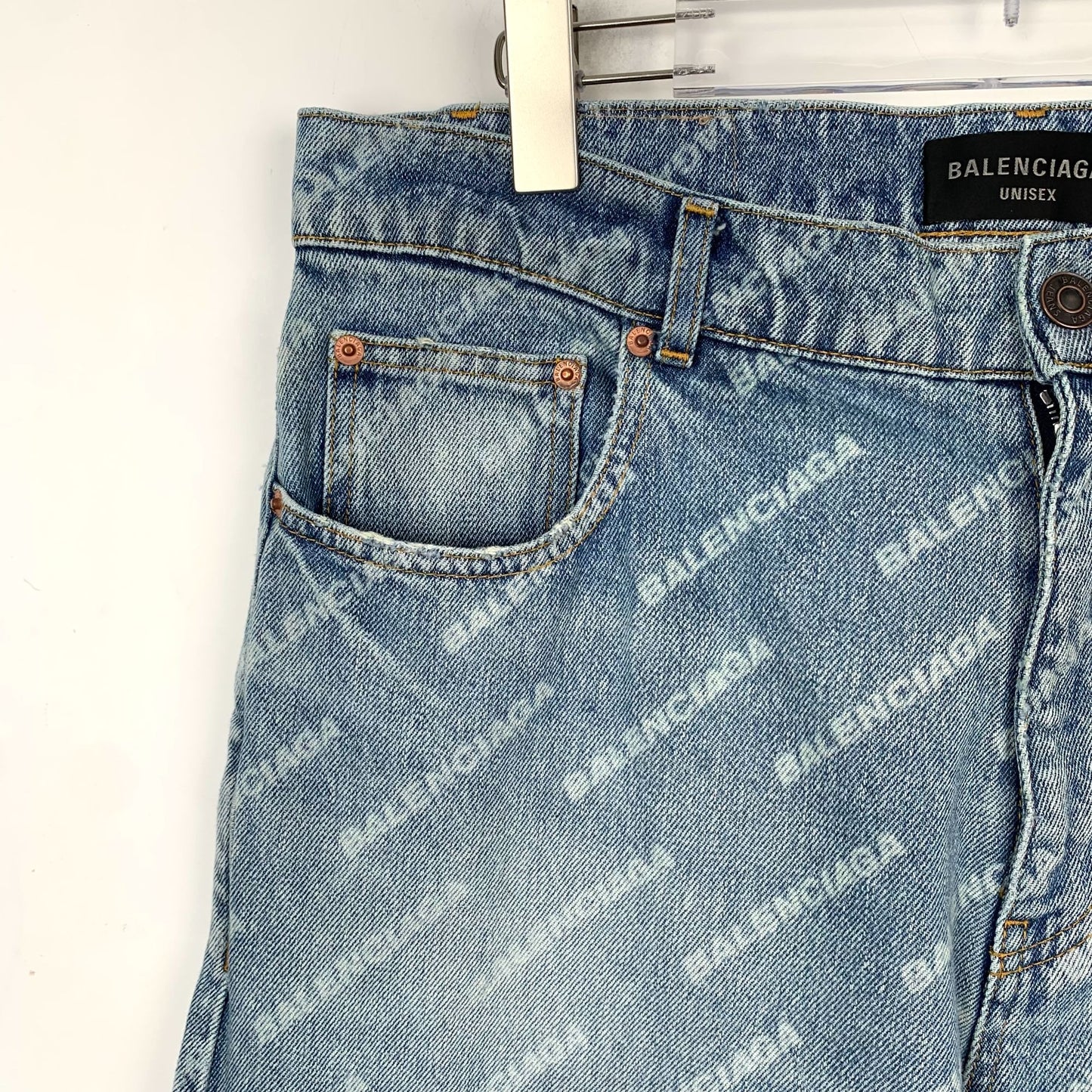 Balenciaga Blue Logo Print Full Denim Pants (Size M)