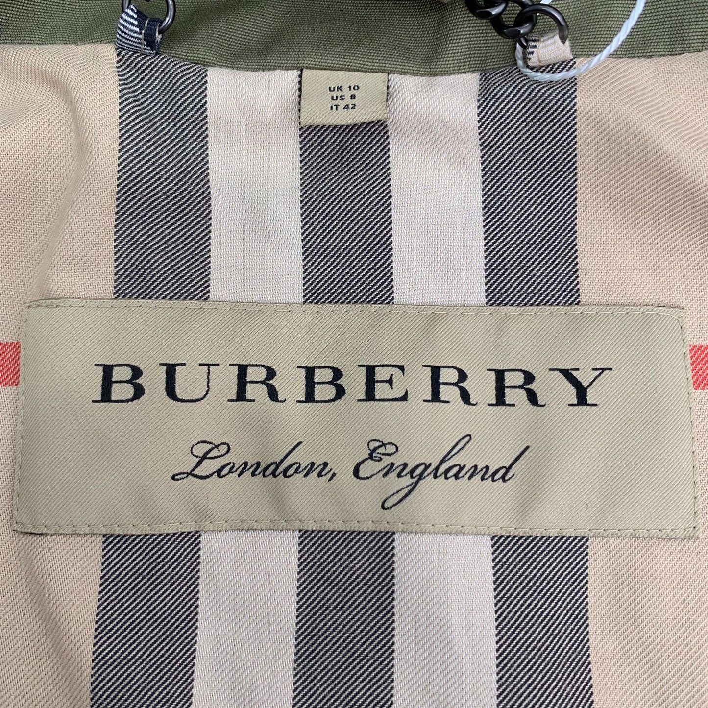 Burberry  Military Green Double-Breasted Trench Coat (Size 42)