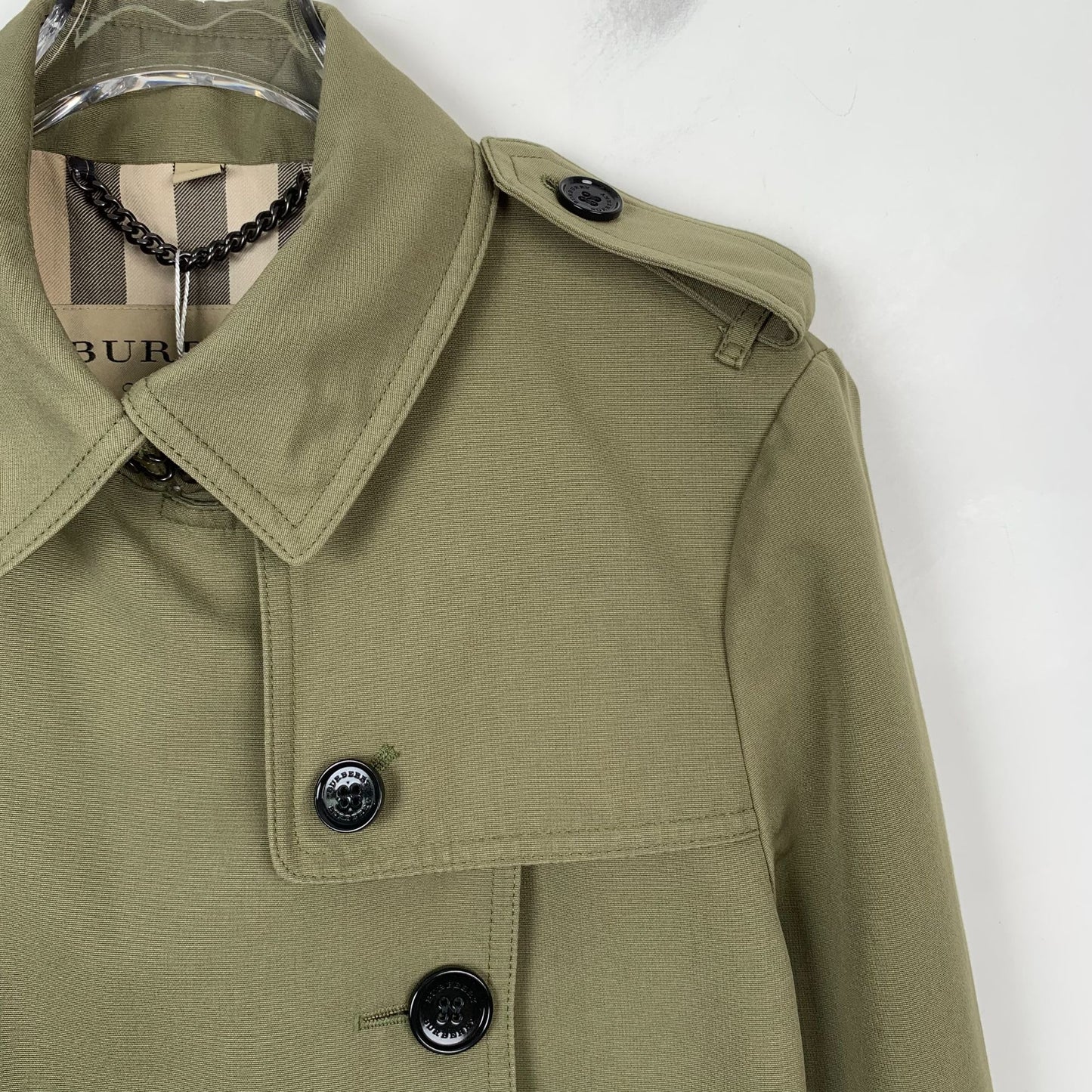 Burberry  Military Green Double-Breasted Trench Coat (Size 42)