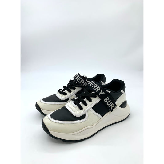 Burberry Black & White Logo Detail Leather Lace-Up Sneakers (Size 43)