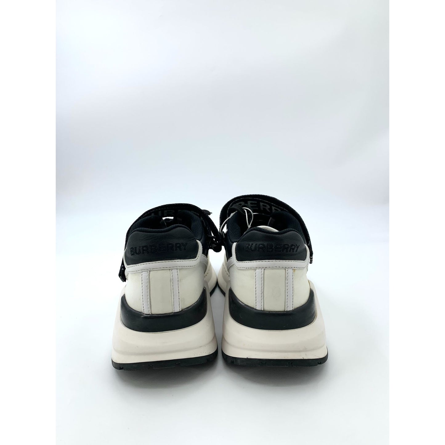 Burberry Black & White Logo Detail Leather Lace-Up Sneakers (Size 43)