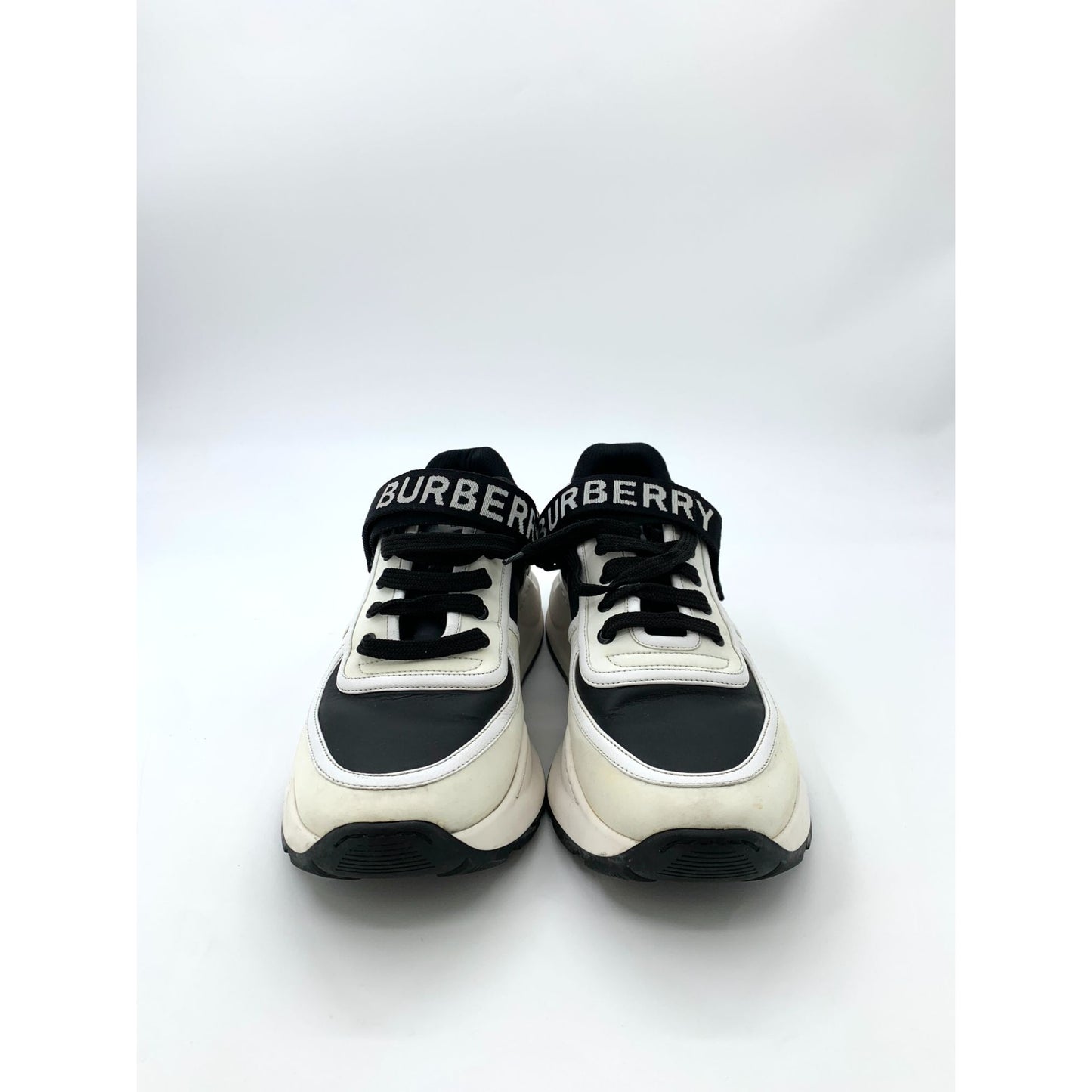 Burberry Black & White Logo Detail Leather Lace-Up Sneakers (Size 43)