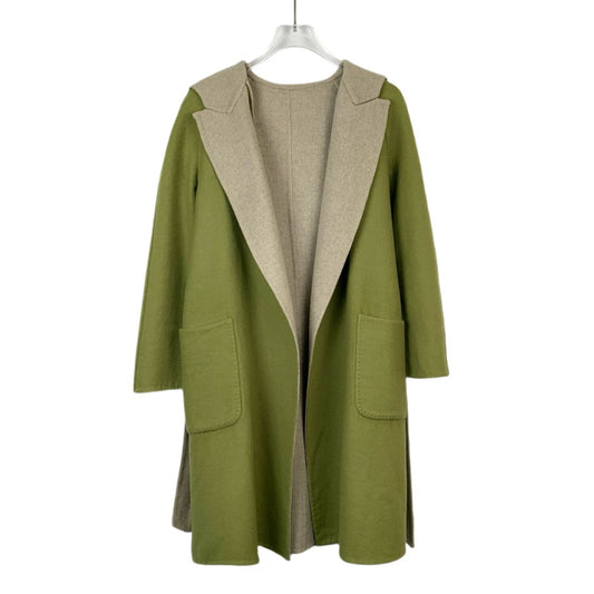 MaxMara Green & Beige Reversible Wool Hooded Coat Size 36