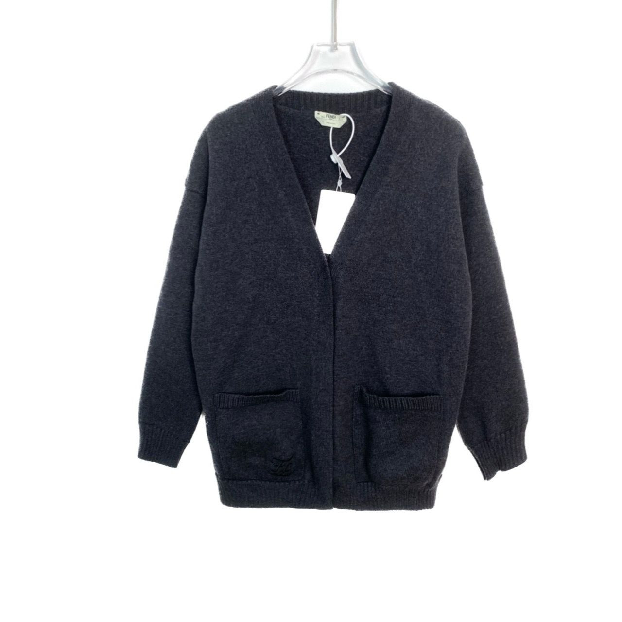 Fendi Womens Wool Knit Cardigan Coat Dark Grey Size 40