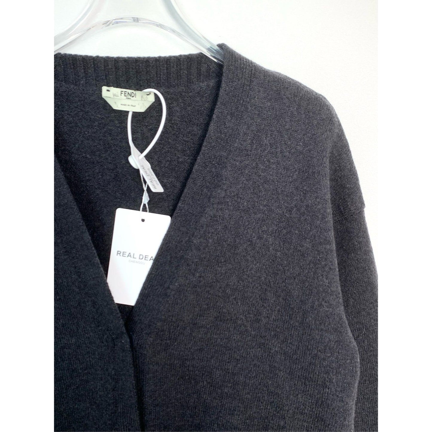 Fendi Womens Wool Knit Cardigan Coat Dark Grey Size 40