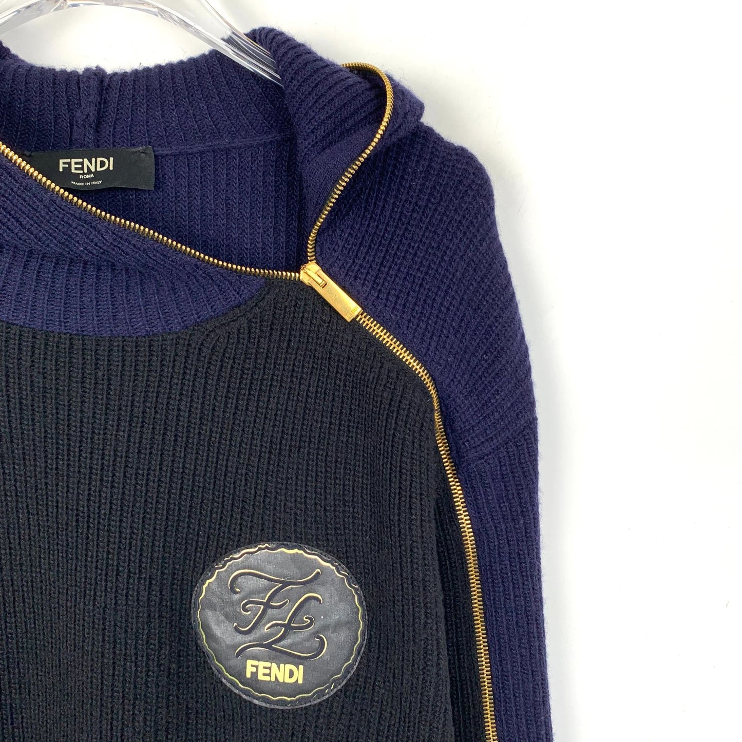 Fendi Black Logo Monogram Embroidered Zip-Up Jacket (Size 42)