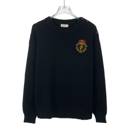 Saint Laurent Black Logo Patch Cotton Knit Sweater (Size S)