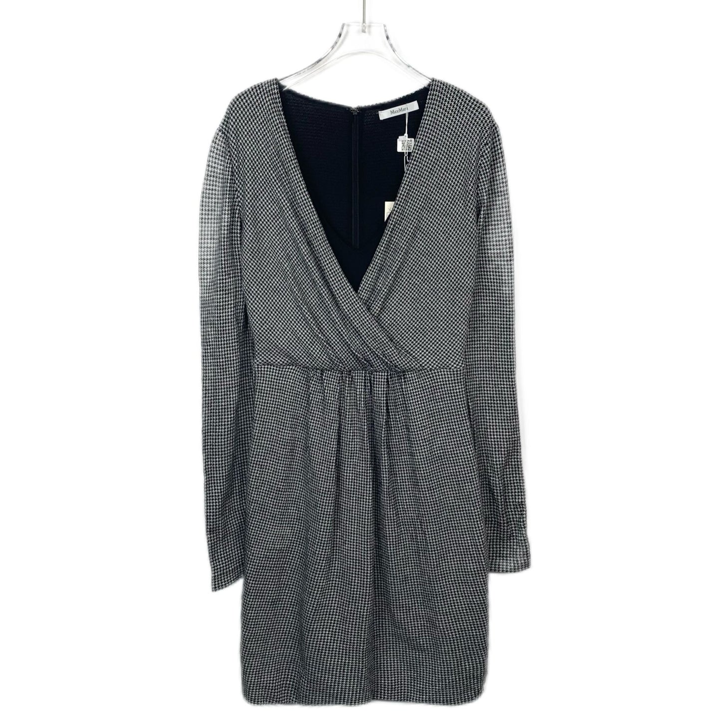 Max Mara Grey Houndstooth Wool V-Neck Dress (Size 40)