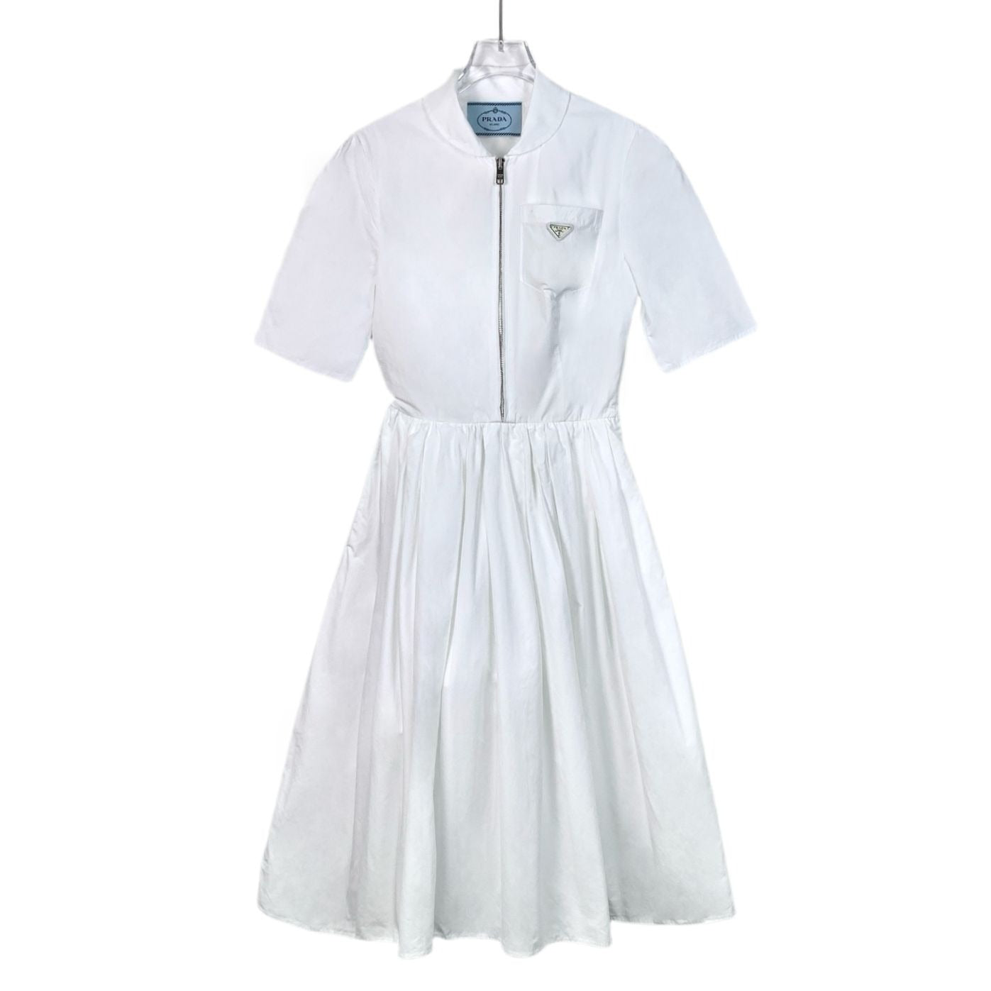 Prada White Short Sleeve Dress 36 XXS Half Zip Triangle Label No Belt