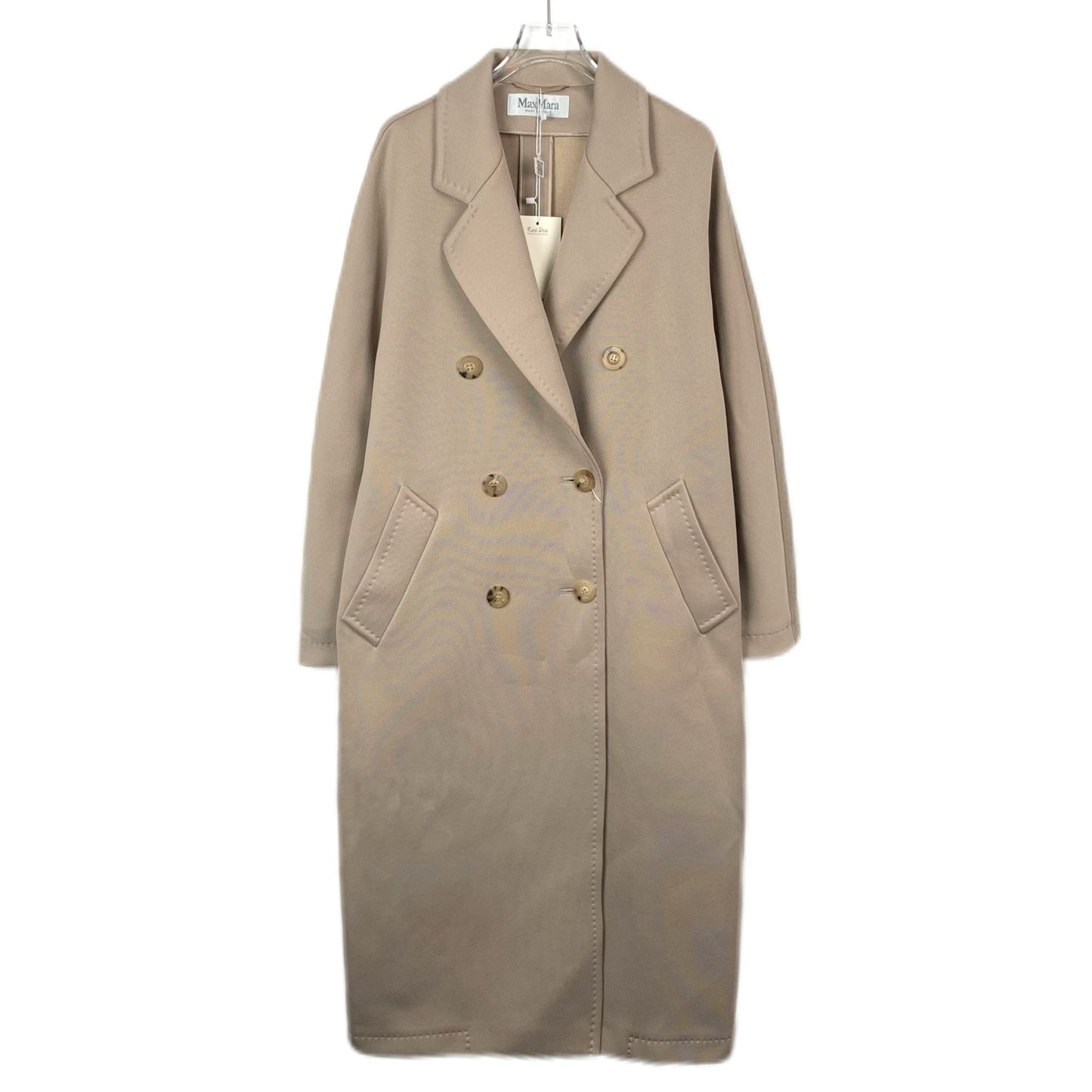 MaxMara Made In Italy Double-Breasted Long Coat Size 42 Beige Wool & Polyester