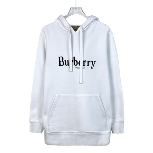 Burberry White Logo Embroidered Hooded Sweatshirt (Size S)