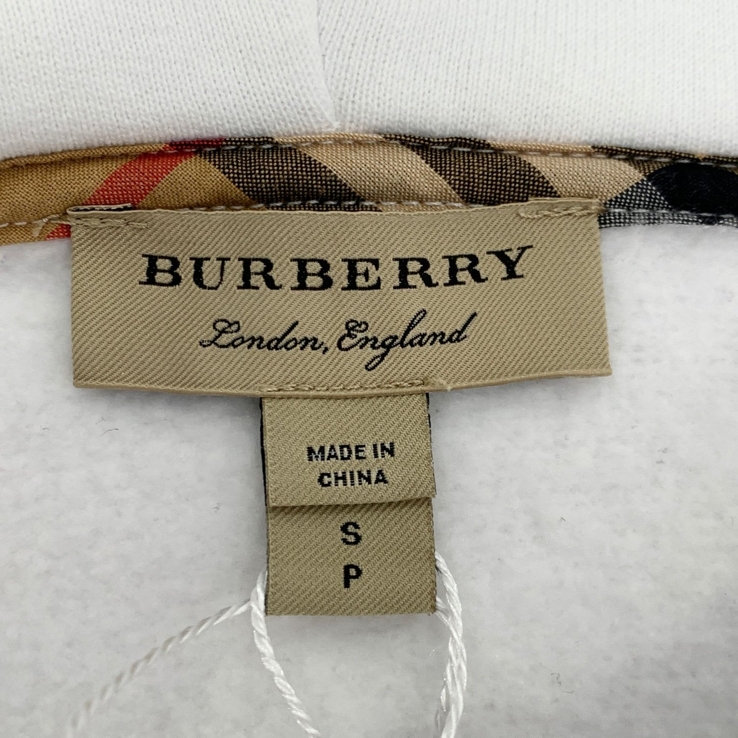 Burberry White Logo Embroidered Hooded Sweatshirt (Size S)