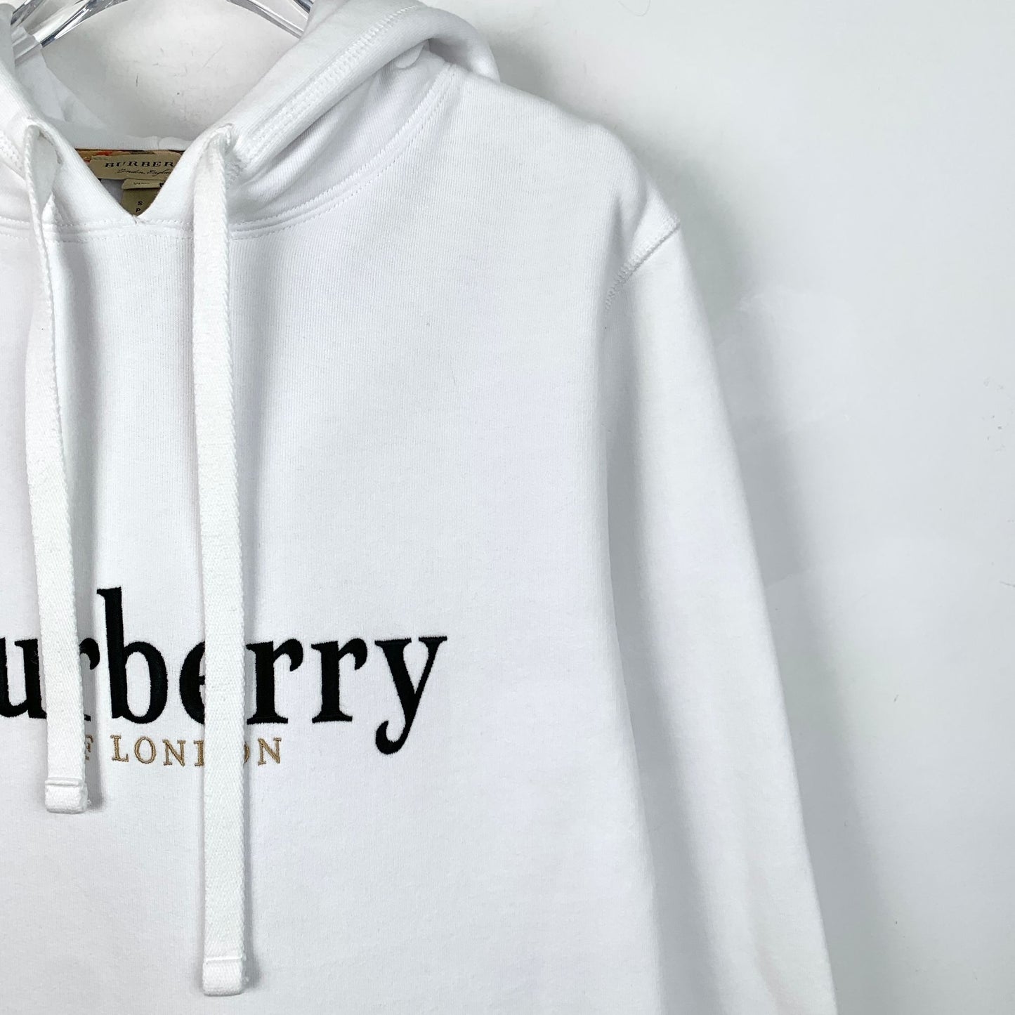 Burberry White Logo Embroidered Hooded Sweatshirt (Size S)