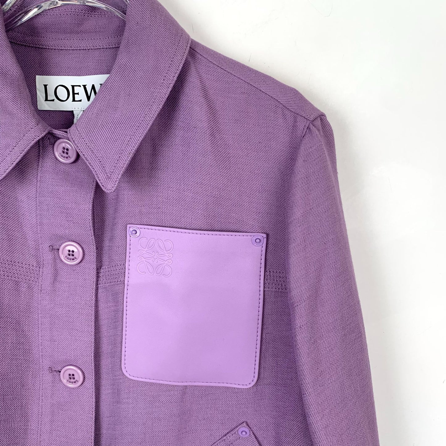 Loewe Purple Logo Patch Leather Pocket Collar Jacket (Size 34/XXS)