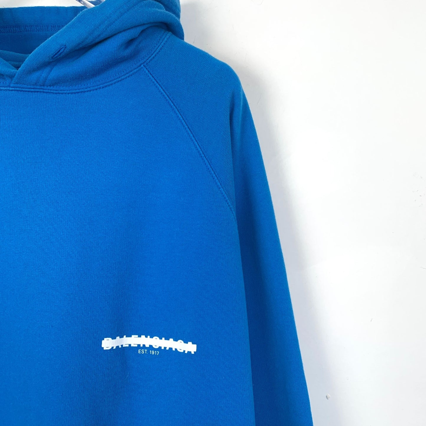 Balenciaga Blue Logo Print Cotton Hoodie (Size L)