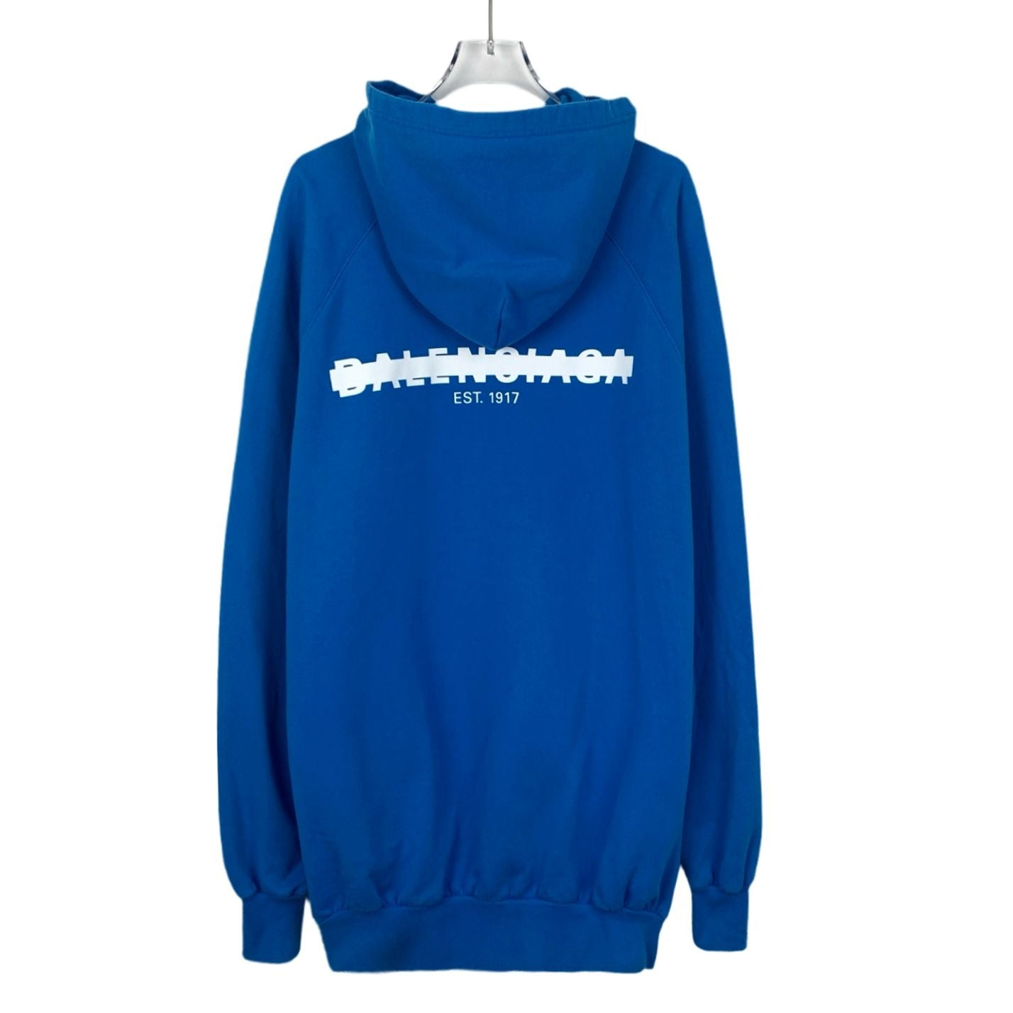 Balenciaga Blue Logo Print Cotton Hoodie (Size L)