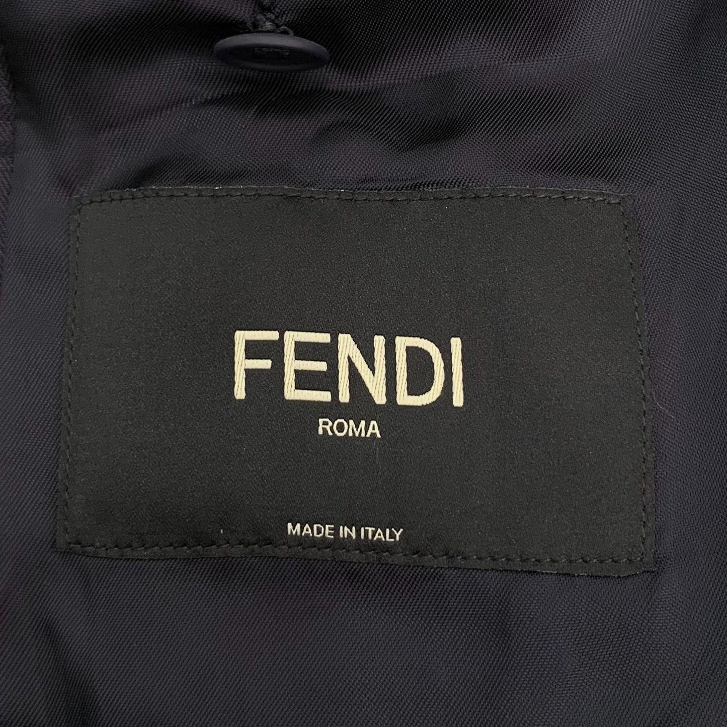 Fendi Navy Logo Letter-Print Hooded Zip Wool Jacket (Size L)