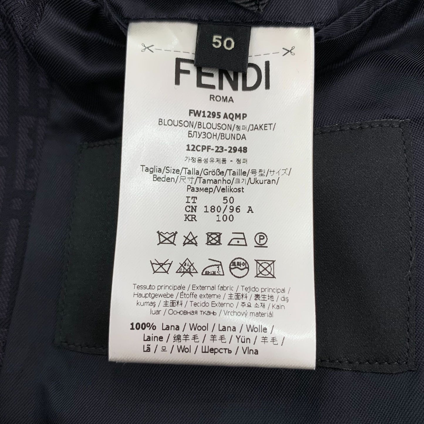 Fendi Navy Logo Letter-Print Hooded Zip Wool Jacket (Size L)