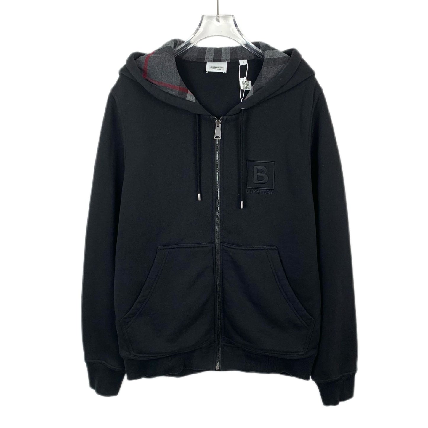 Burberry Black Logo Embroidery Cotton Hooded Zip-Up Sweatshirt (Size S)