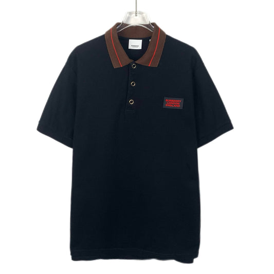 Burberry Black Logo Letter Short Sleeve Polo Shirt (Size XS)