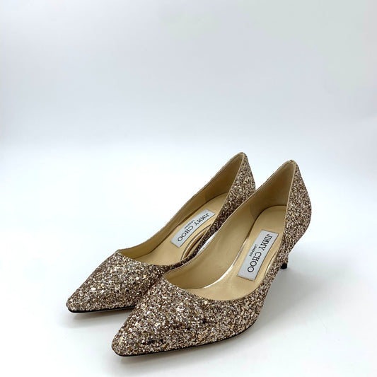 Jimmy Choo Gold Sparkling Stiletto Heels (Size 35)