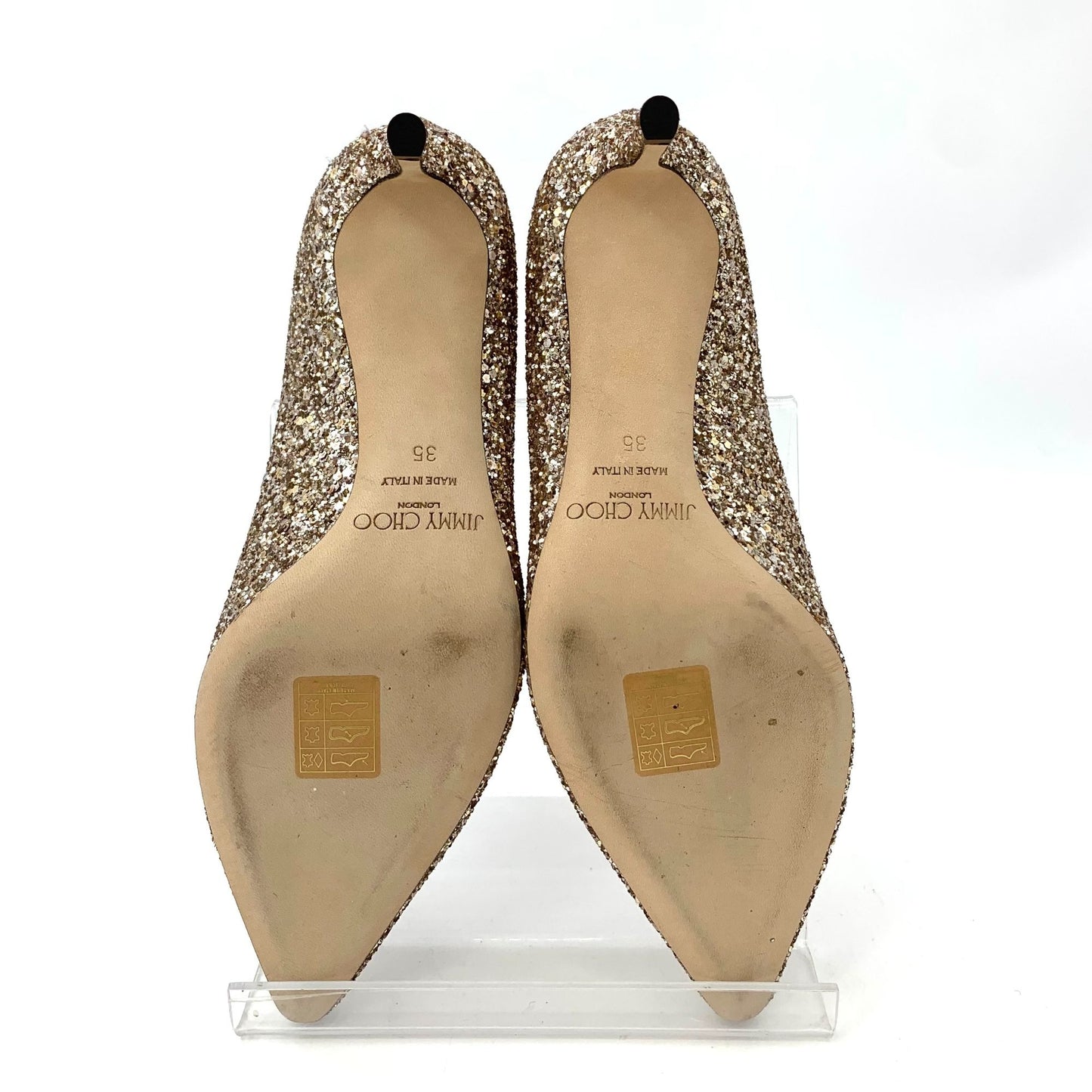 Jimmy Choo Gold Sparkling Stiletto Heels (Size 35)