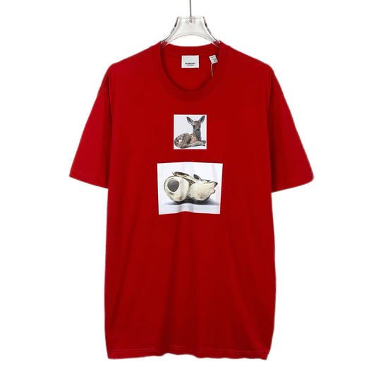 Burberry Red Deer Print Cotton Crewneck T-Shirt (Size S)