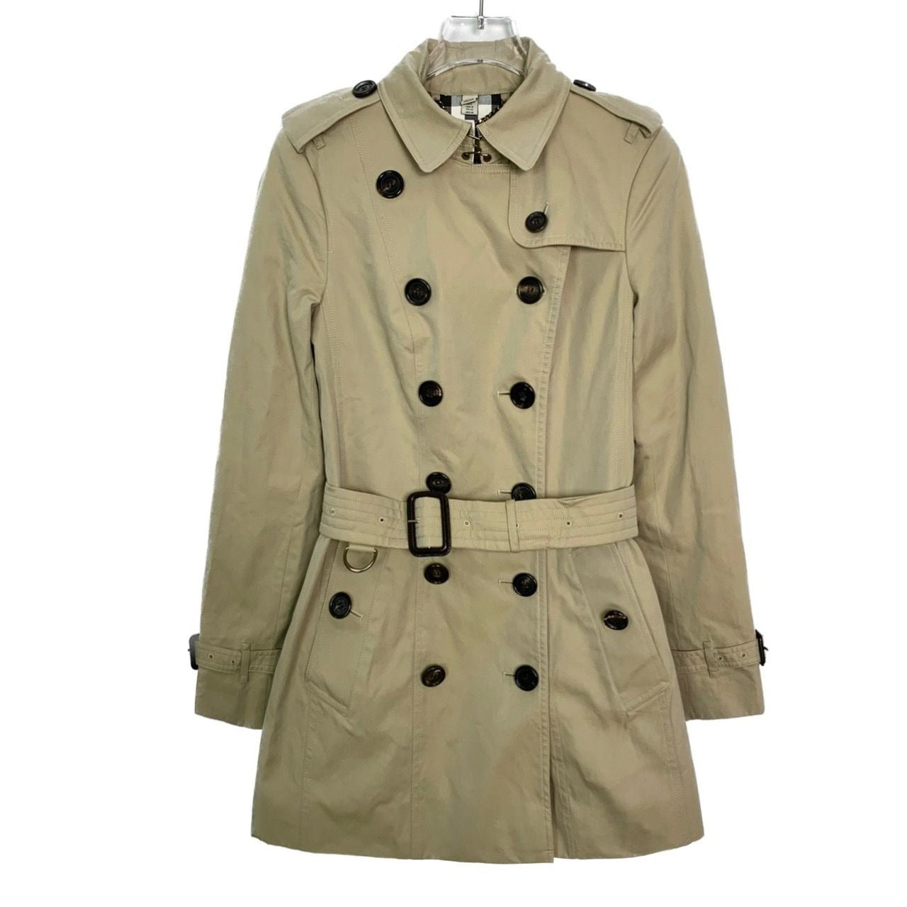 Burberry Womens Khaki Double-Breasted Trench Coat Size 34