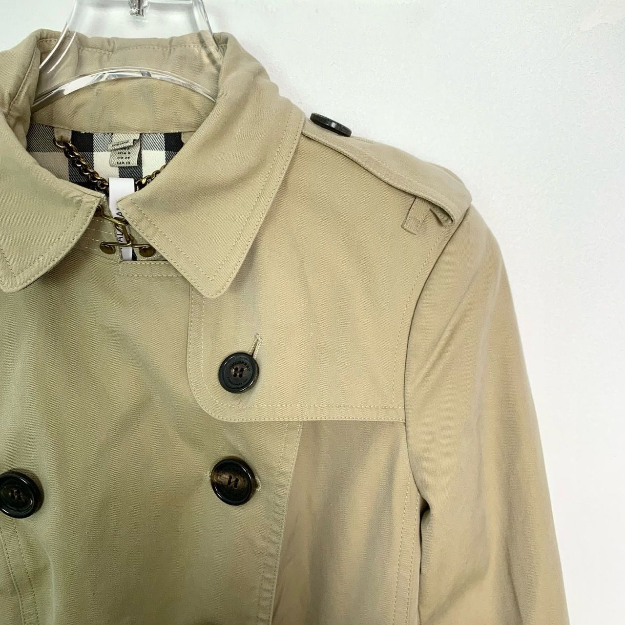 Burberry Womens Khaki Double-Breasted Trench Coat Size 34