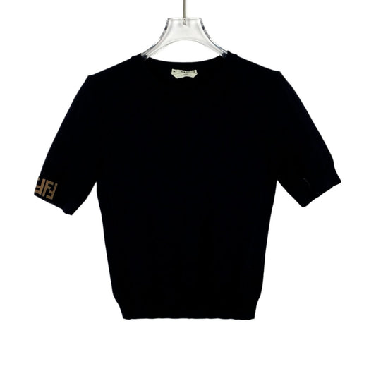 Fendi Black Logo Letter Round Neck Knit T-Shirt (Size XS)