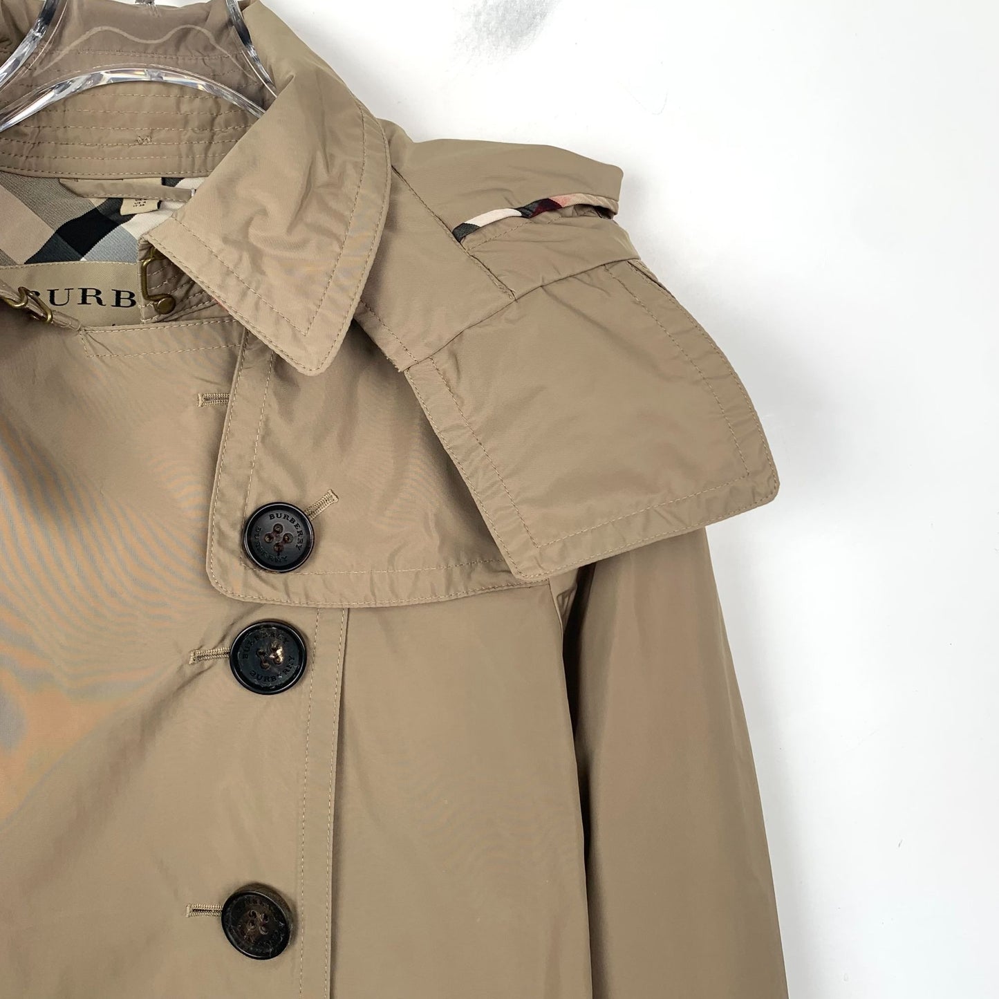 Burberry Tan Double-Breasted Trench Coat With Detachable Hood & Belt Size 38/S Polyester & Viscose