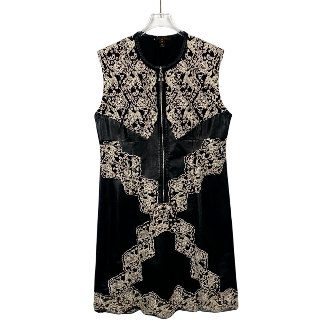 Louis Vuitton Black Leather & Embroidered Sleeveless Dress Size 38 XS