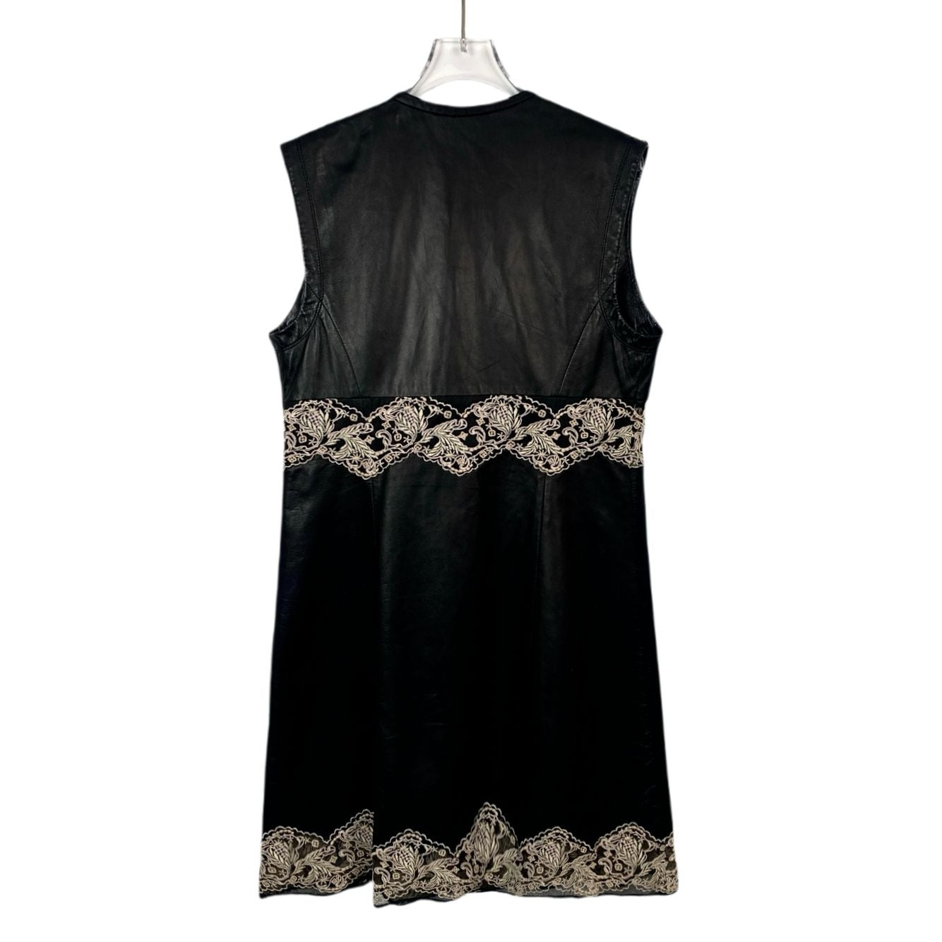 Louis Vuitton Black Leather & Embroidered Sleeveless Dress Size 38 XS