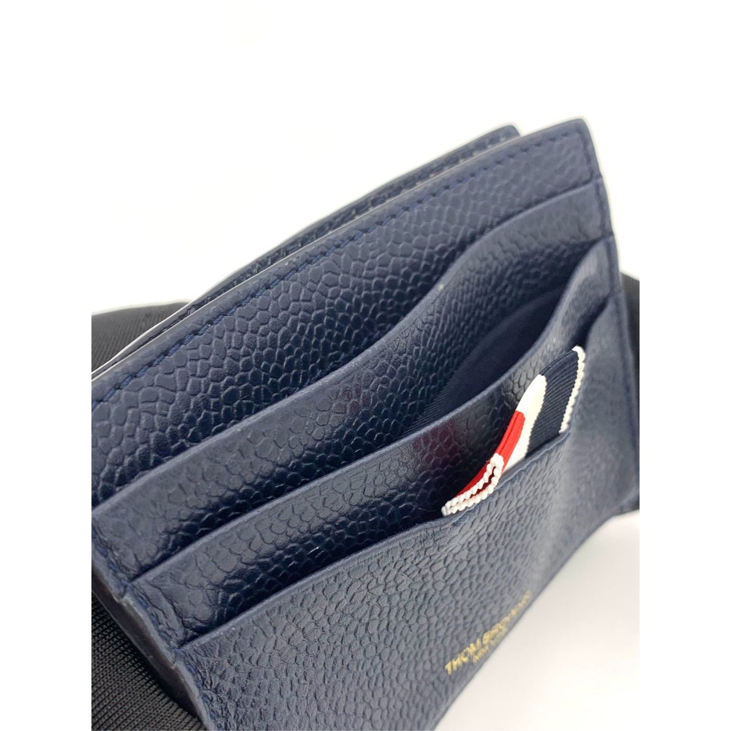 Thom Browne Luxury Leather Card Holder With Signature Stripe Design