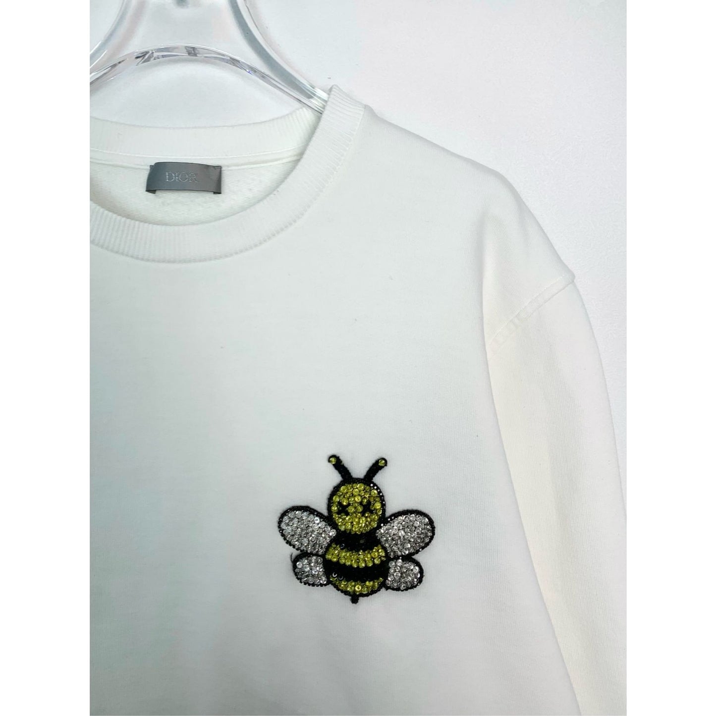 Dior White Bee Embroidered Sweatshirt M Size 100% Cotton Long Sleeve Made In Italy