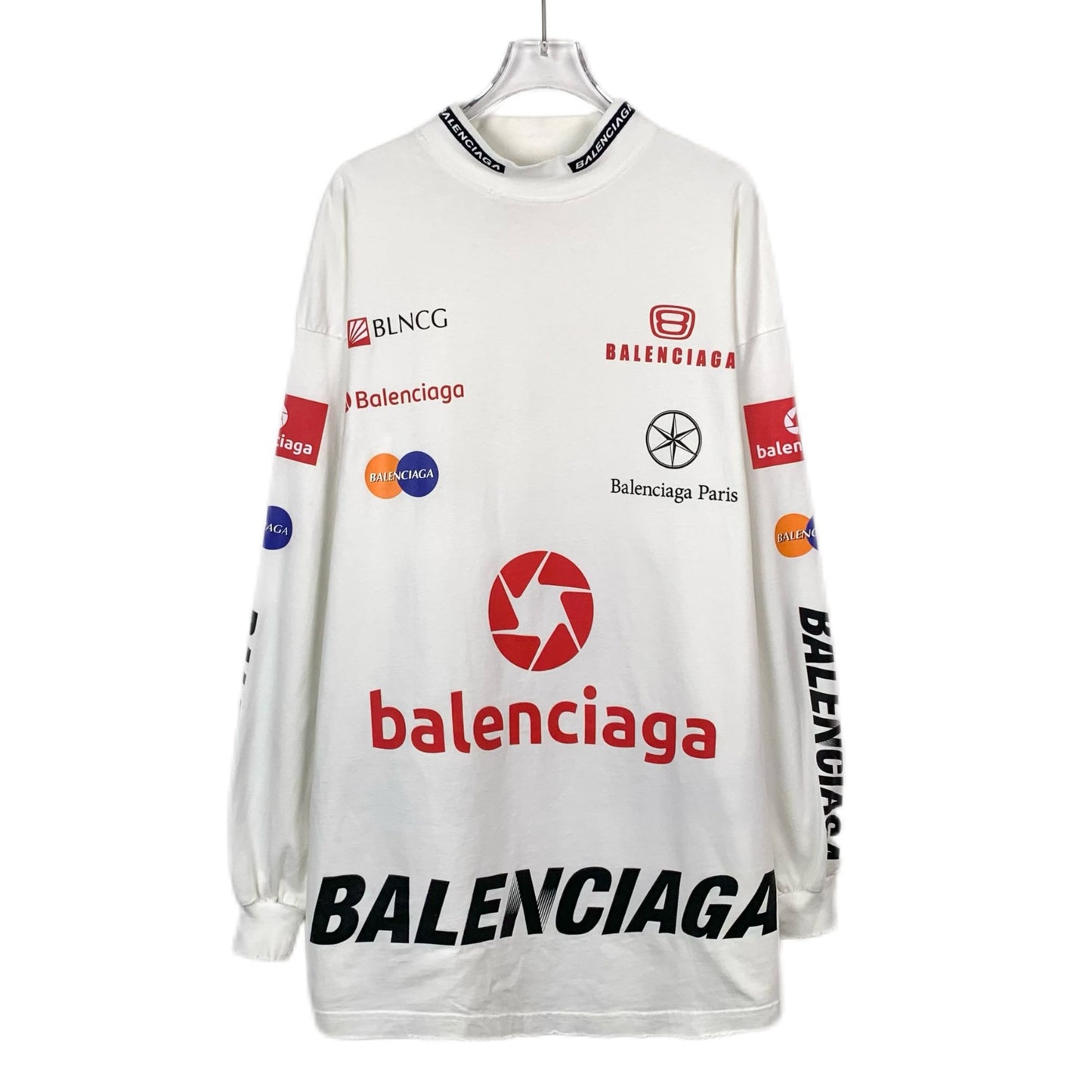 Balenciaga 2023 White Logo Print Cotton Long Sleeve Sweatshirt (Size L)