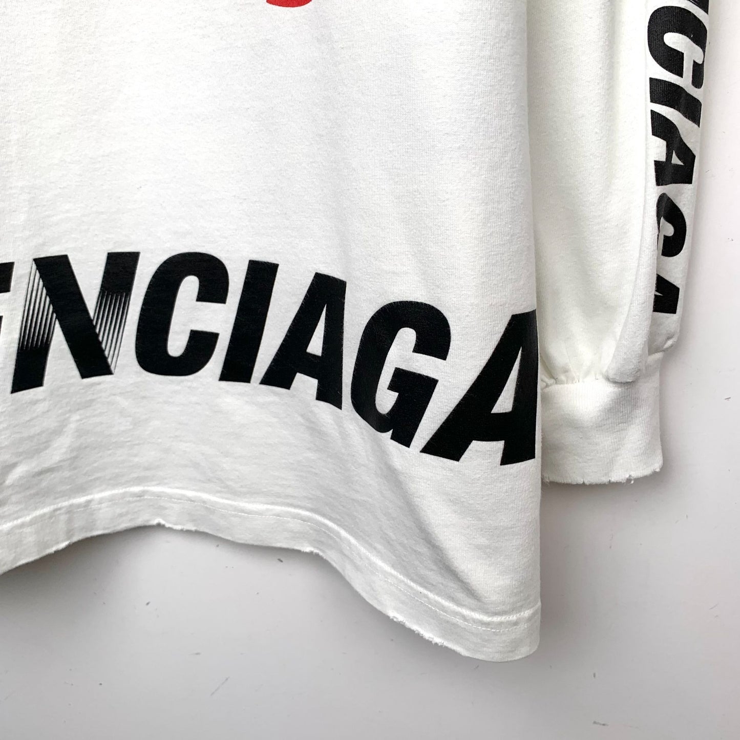 Balenciaga 2023 White Logo Print Cotton Long Sleeve Sweatshirt (Size L)