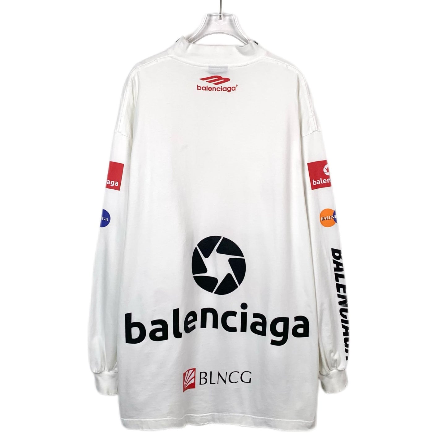 Balenciaga 2023 White Logo Print Cotton Long Sleeve Sweatshirt (Size L)