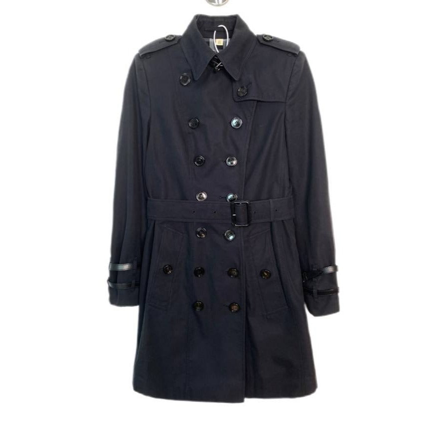 Burberry Black Cotton Long Trench Coat Womens Double Breasted 36 UK 4