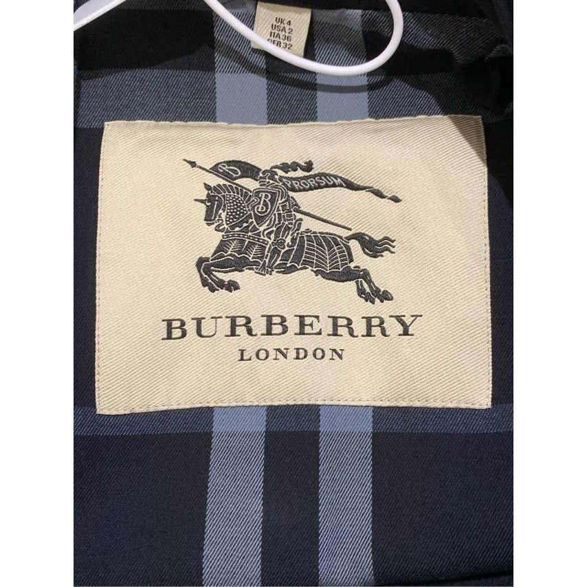 Burberry Black Cotton Long Trench Coat Womens Double Breasted 36 UK 4