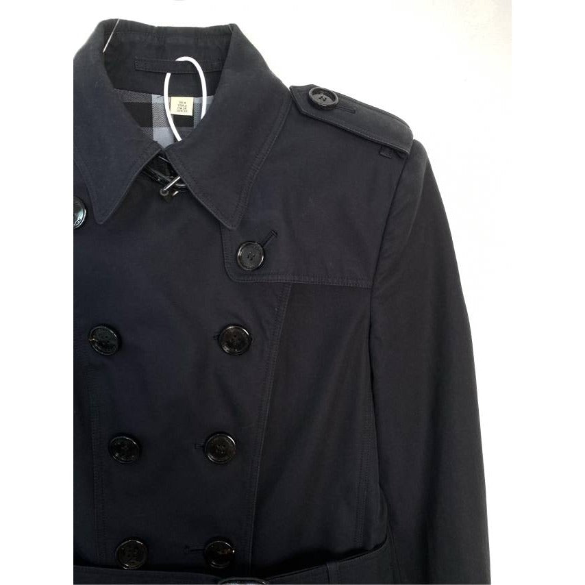 Burberry Black Cotton Long Trench Coat Womens Double Breasted 36 UK 4