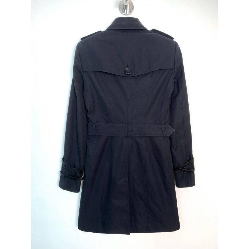 Burberry Black Cotton Long Trench Coat Womens Double Breasted 36 UK 4