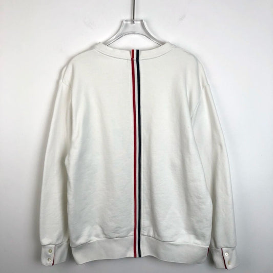 Thom Browne White Crew Neck Knit Hoodie With Back Striped Detail Size L Made In Italy