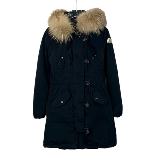 Moncler Black Long Down Jacket with Fur Collar (Size 0)